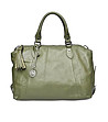 Голяма кожена дамска чанта в зелен нюанс Paola-1 снимка