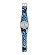Дамски часовник със синя каишка с животински шарки-1 снимка