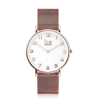 Розовозлатист дамски часовник с бял циферблат снимка