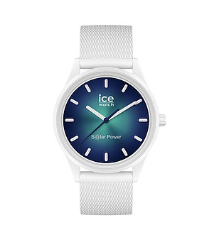 Бял unisex часовник със син циферблат снимка