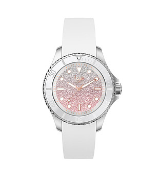 Часовник в бяло и сребристо с розов циферблат с глитер ефект снимка