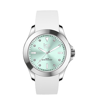 Сребрист unisex часовник с бяла каишка и зелен циферблат снимка