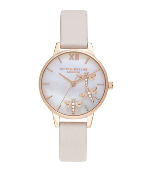 Дамски розовозлатист часовник с бежова каипка снимка