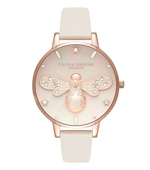 Дамски часовник в розовозлатисто с каишка в бежово снимка