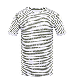 Памучна мъжка тениска на райе в бяло и маслина  Ovex снимка