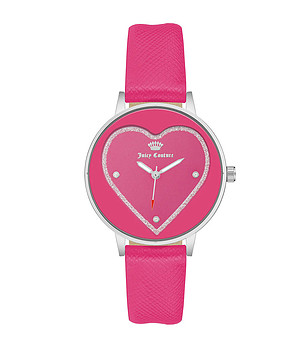 Дамски часовник в розово и сребристо със сърце снимка
