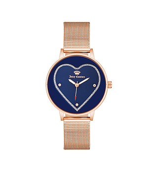 Дамски часовник в розовозлатисто и синьо със сърце снимка