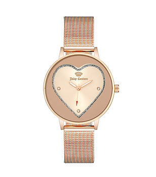 Дамски розовозлатист часовник със сърце снимка
