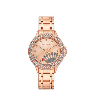 Дамски розовозлатист часовник с камъчета снимка