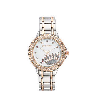 Дамски часовник в сребристо и розовозлатисто с камъчета снимка