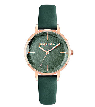 Зелен дамски часовник с розовозлатист корпус снимка
