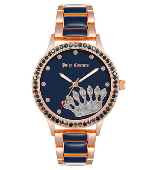 Дамски часовник в розовозлатисто и синьо с камъчета снимка
