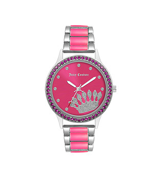 Дамски часовник в сребристо и розово с камъчета снимка