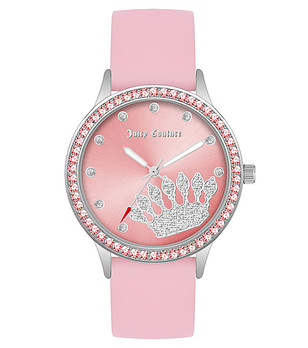 Дамски часовник в розово и сребристо с камъчета снимка