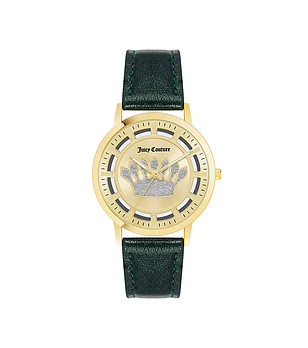 Дамски златист часовник с тъмнозелена каишка снимка