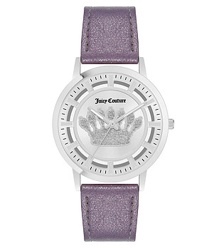 Сребрист дамски часовник с лилава каишка снимка