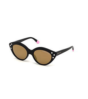 Черни дамски слънчеви очила котешко око с камъчета снимка