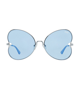 Сребристи слънчеви очила с нестандартни сини лещи снимка