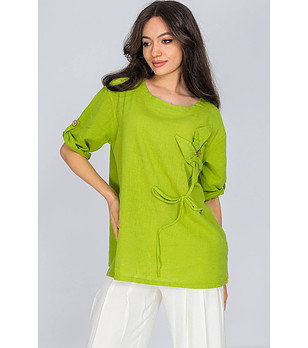 Ленена дамска блуза в зелен нюанс Ina снимка