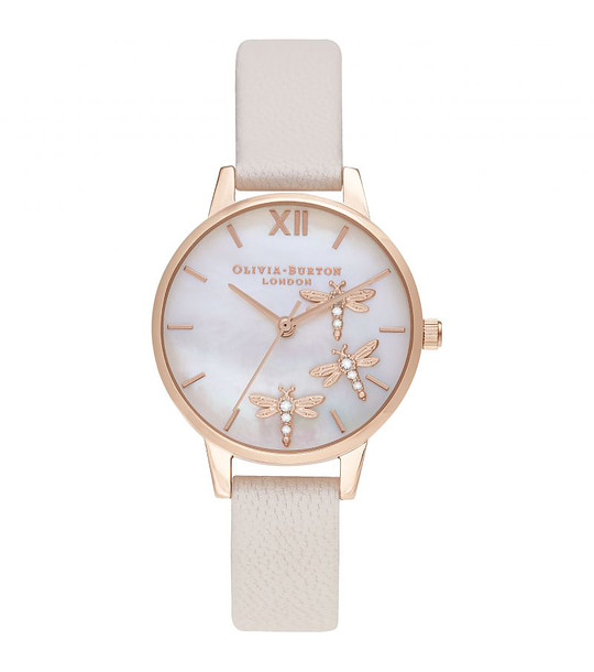 Дамски розовозлатист часовник с бежова каипка снимка