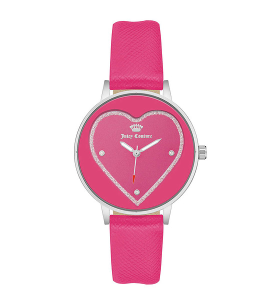 Дамски часовник в розово и сребристо със сърце снимка