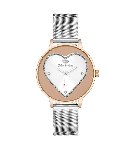 Дамски часовник в сребристо и златисто със сърце снимка