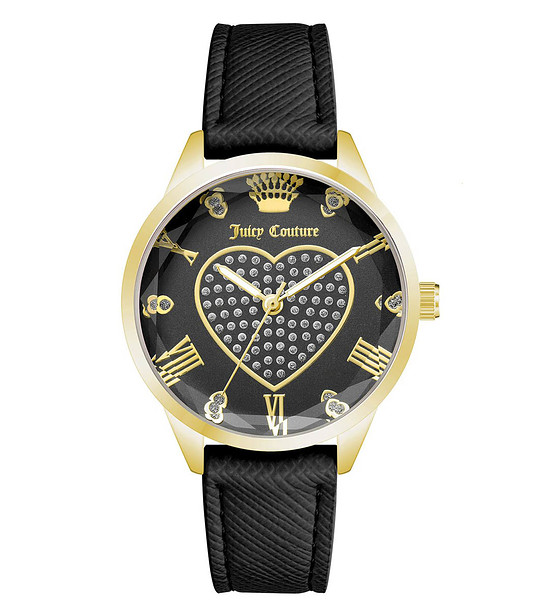 Дамски часовник в златисто с черна каишка снимка