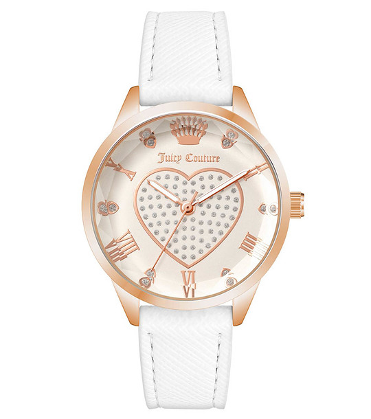 Дамски часовник в бяло и розовозлатисто със сърце снимка