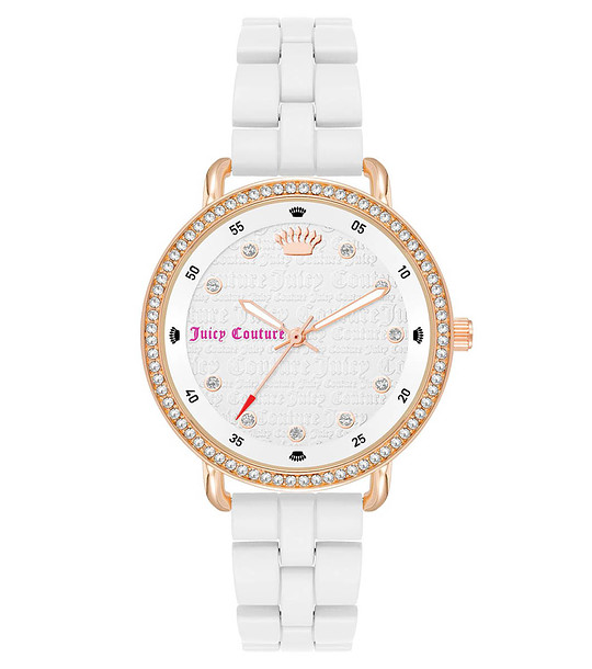 Дамски часовник в розовозлатисто и бяло с камъчета снимка