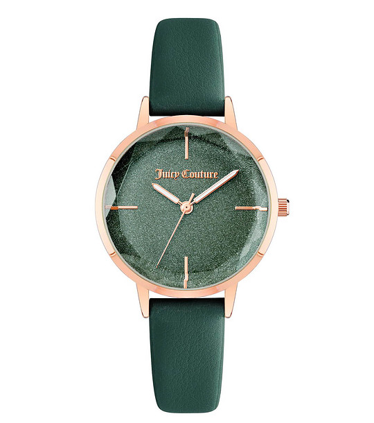 Зелен дамски часовник с розовозлатист корпус снимка