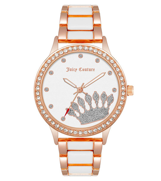 Дамски часовник в розовозлатисто и бяло  с камъчета снимка
