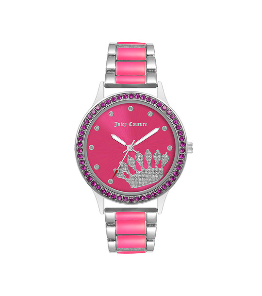 Дамски часовник в сребристо и розово с камъчета снимка