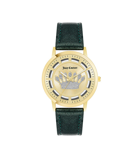 Дамски златист часовник с тъмнозелена каишка снимка