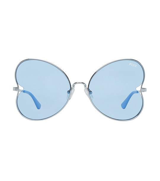 Сребристи слънчеви очила с нестандартни сини лещи снимка