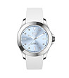 Сребрист дамски часовник с бяла каишка и син циферблат-0 снимка