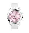 Сребрист дамски часовник с бяла каишка и розов циферблат-0 снимка