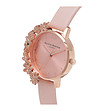 Дамски розовозлатист часовник с ефектен дизайн и розова каишка-1 снимка