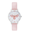 Дамски часовник в сребристо и розово с пчела-0 снимка