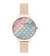 Розовозлатист дамски часовник с многоцветен циферблат-0 снимка