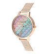 Розовозлатист дамски часовник с многоцветен циферблат-1 снимка