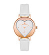 Дамски розовозлатист часовник с бяла каишка и сърце-0 снимка