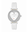 Дамски часовник в сребристо с бяла каишка и сърце-0 снимка