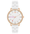 Дамски часовник в розовозлатисто и бяло с камъчета-0 снимка