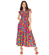 Дълга ефектна многоцветна рокля с флорален принт-0 снимка