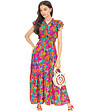 Дълга ефектна многоцветна рокля с флорален принт-3 снимка