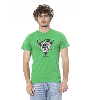 Мъжка зелена памучна тениска с лого снимка
