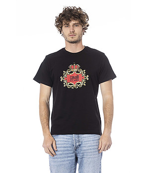 Мъжка черна памучна тениска с лого снимка