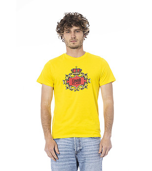 Мъжка жълта памучна тениска с лого снимка