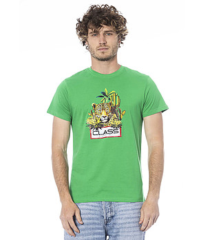 Мъжка зелена памучна тениска с принт  снимка