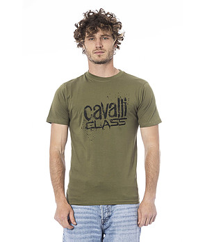 Мъжка памучна тениска в милитари зелен нюанс с лого снимка